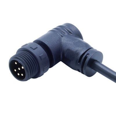 PA66 Conector impermeable tipo tornillo M12 cabeza de codo para energía eléctrica IP68