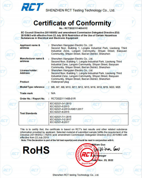China Shenzhen Xiangqian Electric Co., Ltd certificaciones